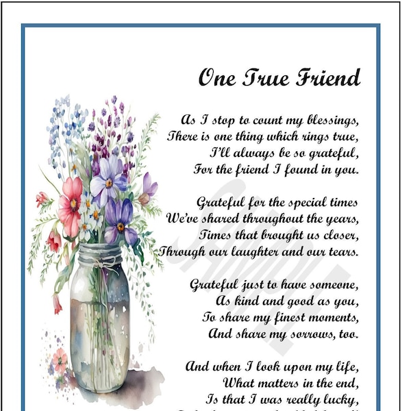 Best Friend Poem Print, DIGITAL DOWNLOAD, Friend Verse Saying Print, Best Friend Print, Friend's 30th  40th 50th 60th 70th 80th Birthday,