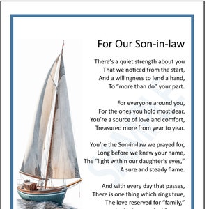 Poem For Our Son in law, Gift For Our Son in law, DIGITAL DOWNLOAD, Son in law Verse Print Poem Saying, Son in law Gift Present Thank You,