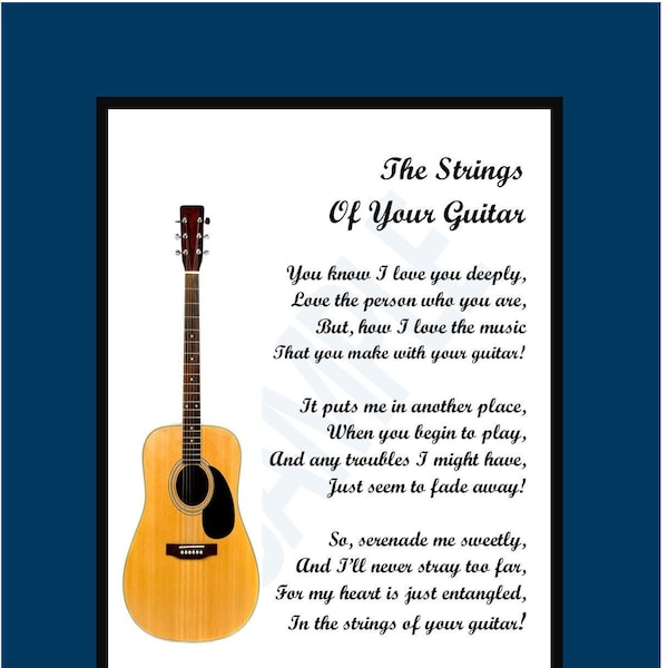 Poem For guitar Player, DIGITAL DOWNLOAD,  Gift For Guitar Player, Guitar Player Print Verse, Acoustic Guitar Player, Boyfriend Poem Gift,