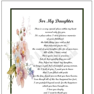 Gedicht für den Geburtstag der Tochter, DIGITALER DOWNLOAD, meine Tochter Druck vorhanden Abschlussgeschenk, Tochter 18.21.30.40.Geburtstagsgeschenk,
