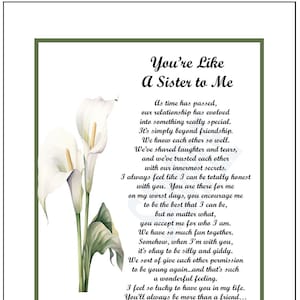 Like A Sister to Me Poem, DIGITAL DOWNLOAD, Like a Sister Verse Saying Print Gift Present, Best Friend Poem, Friendship Poem Print Present,