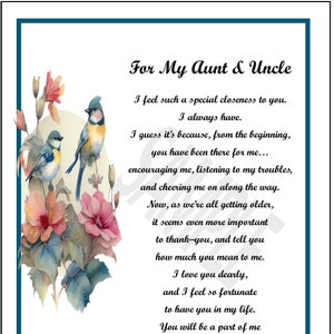 Aunt Uncle Thank You Gift- DIGITAL DOWNLOAD,  Aunt Uncle Poem Verse Print  25th 40th 50th Anniversary Present Gift, Aunt Uncle Appreciation,