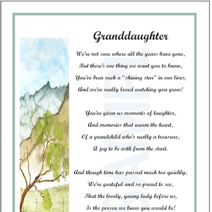 Kleindochter van beide grootouders, INSTANT DIGITALE DOWNLOAD, kleindochtergedicht, kleindochter afstuderen, kleindochter's verjaardag