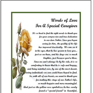 Father's Caregiver Thank-You Appreciation Poem Print Verse Gift Present, DIGITAL DOWNLOAD, Best Caregiver Birthday Gifts Poems Presents,