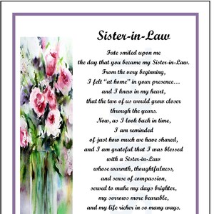 Sister In Law Poem, DIGITAL DOWNLOAD, Sister in law Gift, Sister in Law Saying, Sister in Law 50th 60th 65th 70th 75th 80th Birthday Gift,