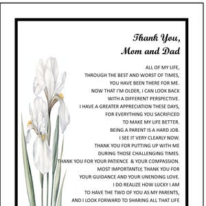 Parents Thank You Digital Printable Instant Download Poem Print Appreciation Gift For Mom Dad 25th 40th 50th 60th Wedding Anniversary,