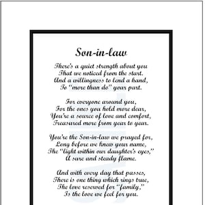 Our Son In Law Poem, DIGITAL DOWNLOAD, Love Our Son in law, Best Son in law, Son in law 30th 40th 50th Birthday, Son in law Appreciation,