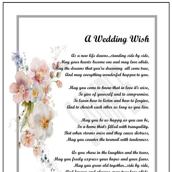 Unique Wedding Gift, DIGITAL DOWNLOAD, Wedding Poem Verse Saying Print Gift Present, Poem For The Bride And Groom, Wedding Gift For Daughter