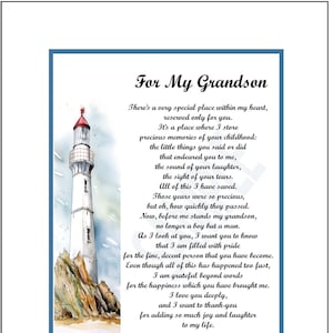 Grandson Poem, DIGITAL DOWNLOAD, Grandson&#39;s Graduation, Grandson&#39;s 18th 21st 30th 40th Birthday, Grandson Verse Print Present Gift Present,,
