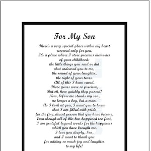 Poema para mi hijo, descarga digital, verso impreso para mi hijo, cumpleaños número 21, 30 o 40 del hijo, graduación del hijo, ascenso del hijo, gracias, hijo
