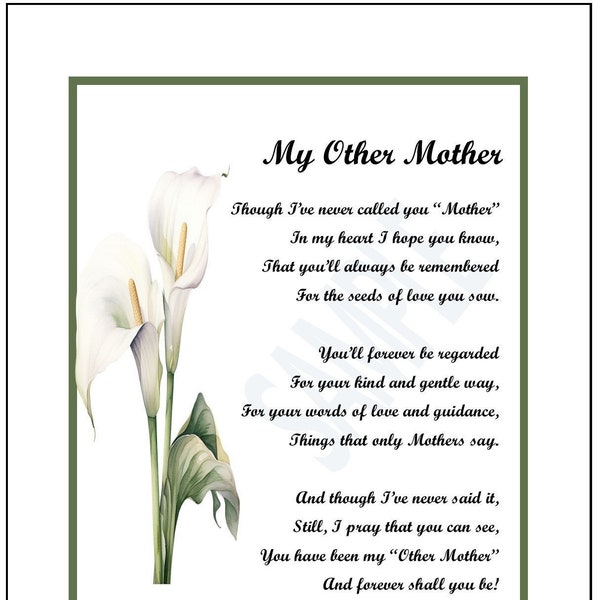 Andere Mutter Gedicht-Druck Vers, DIGITALER DOWNLOAD, wie eine Mutter zu mir, Schwiegermutter Stiefmutter Geschenk-Gedicht-Vers Druck 70.75.Geburtstag,