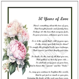50th Wedding Anniversary Poem Gift Present Print Verse-DIGITAL DOWNLOAD, Inexpensive Golden 50th Anniversary Gift Present Print Verse Poem,