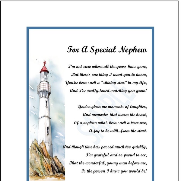 My Nephew Poem Print Verse Saying Gift Present, DIGITAL DOWNLOAD, Nephew Graduation Christmas 16th 18th 21st 30th Gift Present, Gift Present