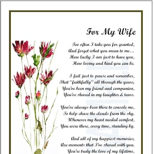 Gedicht voor mijn vrouw, DIGITALE DOWNLOAD, vrouwvers, vrouw afdrukken, verontschuldiging aan mijn vrouw, vrouw verjaardagscadeau, 30e 40e 50e 60e verjaardag van de vrouw,