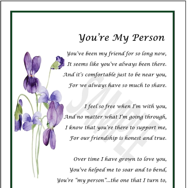 Sei la mia persona - Download digitale - Poesia per un amico - Regalo di amicizia per un amico - Stampa della poesia per il migliore amico - Poesia per il 18°, 21°, 30° e 40° compleanno degli amici