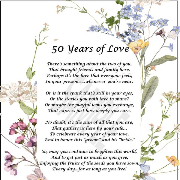 50th Wedding Anniversary Poem, DIGITAL ANNIVERSARY DOWNLOAD, - Anniversary Gift Present- Golden Anniversary, Unique Anniversary Present--