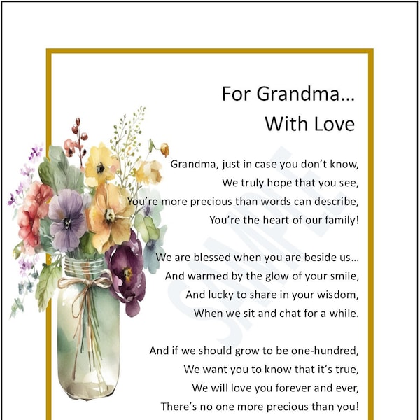 Best Grandma Grandmother Poem Print Verse Thank-you Gift Present, DIGITAL DOWNLOAD, Grandma's 70th 75th 80th Birthday Or Mother's Day Gift,