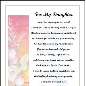 For My Daughter, DIGITAL DOWNLOAD, Daughter Poem Print, Daughter Verse ...
