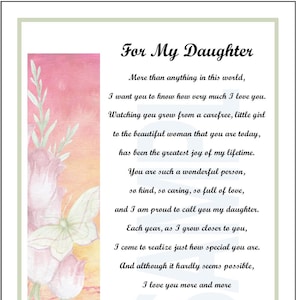 For My Daughter, DIGITAL DOWNLOAD, Daughter Poem Print, Daughter Verse ...