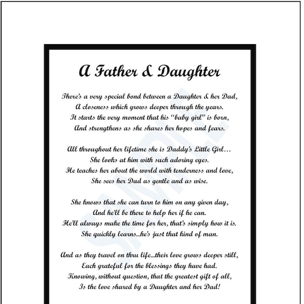 To Dad From Daughter Poem, DIGITAL DOWNLOAD, Poem For Father's Day,  Father Daughter Bond, Father Dad Present Print Poem, Father Birthday,