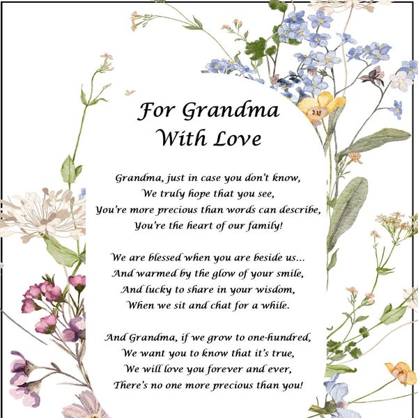 Grandma 80th Birthday Poem, Grandmother 75th Birthday Print, DIGITAL DOWNLOAD, Grandma Birthday Verse, Grandmother 65th 70th 90th Birthday,