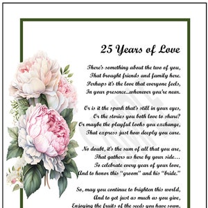 Gedicht voor 25e huwelijksverjaardag - DIGITALE DOWNLOAD-25e verjaardag cadeau aanwezig vers - zilveren jubileum gedicht cadeau aanwezig vers afdrukken,