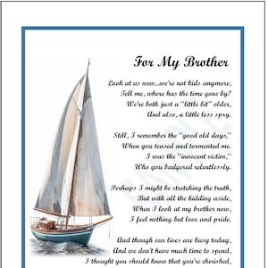 Bester Bruder Gedicht Druck Vers Sprichwort, DIGITAL DOWNLOAD, Bruder 40 50 60 70 75 80 Geburtstag Geschenk Danke Wertschätzung,