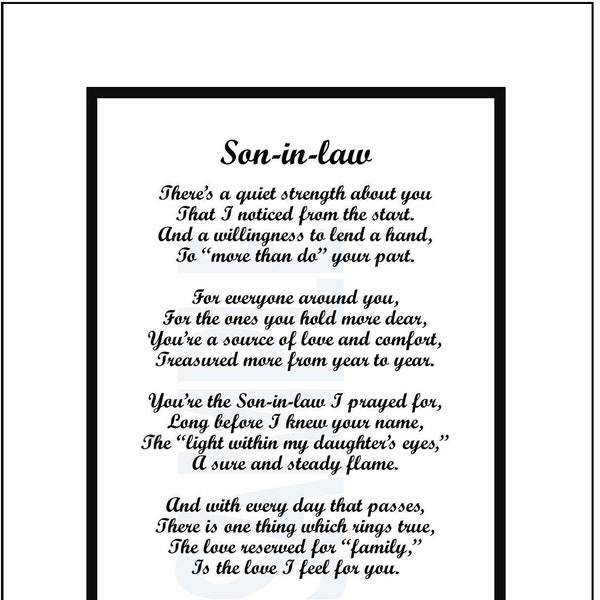 My Son in Law Poem, DIGITAL DOWNLOAD, Son in law Verse Saying Print, Best Son in law, Love My son in Law, son in law 30th 40th 50th Birthday