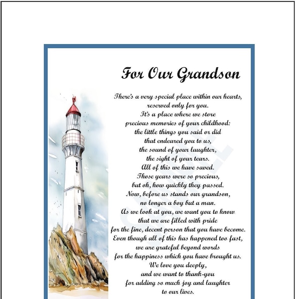 Poem For Our Grandson,  DIGITAL DOWNLOAD, Grandson Poem, Grandson Graduation Gift, Grandson 16th 18th 21st Birthday, Best Grandson Poems,