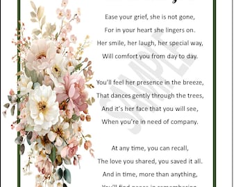 Memorial Poem Print, Bereavement Sympathy Funeral Gift (Digital Download)