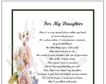 Poem For Daughter&#39;s Birthday, DIGITAL DOWNLOAD, My  Daughter Print Present Graduation Gift, Daughter&#39;s 18th 21st 30th 40th Birthday Gift,