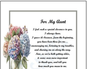 For My Aunt, DIGITAL DOWNLOAD, Aunt Poem, Aunt Gift Present, Aunt Verse, Aunt Print, Aunt Saying, Aunt's 60th 70th 75th 80th 90th Birthday,