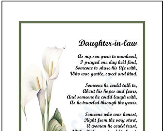 My Daughter-in-law Best Poem Print Verse Gift Present, DIGITAL DOWNLOAD- Best Daughter-in-law Bridal Shower 30th 40th Birthday Present Gift