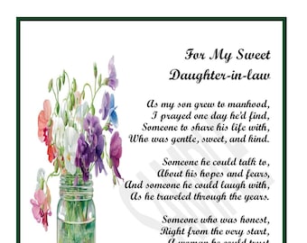 Poem For My Daughter in law, DIGITAL DOWNLOAD, Daughter in law Gift Present Print Saying, Daughter in law 30th 40th 50th 60th Birthday Gift,