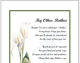 Other Mother Poem Print Verse, DIGITAL DOWNLOAD, Like a Mother to Me,  Mother in law Stepmother Gift Poem Verse Print 70th 75th  Birthday,