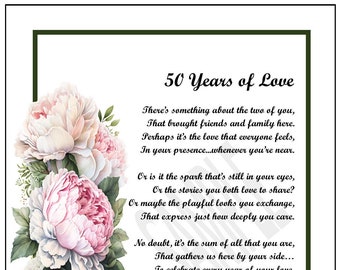 50e anniversaire de mariage poème cadeau impression vers-téléchargement numérique, cadeau d'or 50e anniversaire cadeau impression vers poème,