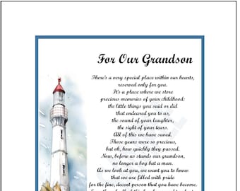 Poem Print Verse For Our Grandson, DIGITAL DOWNLOAD, Grandson Graduation, Grandson&#39;s 18th 21st 30th birthday, Gift For A Special Grandson,