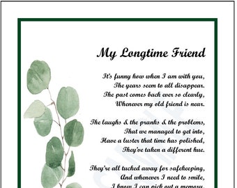 Gedicht Druck eines langjährigen Freundes, Sentimental Vers Geschenk, Geburtstag oder Weihnachtsgeschenk (Digitaler Download)