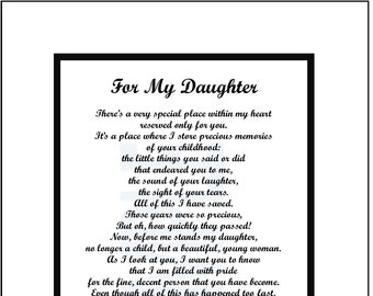 Poem For My Daughter, DIGITAL DOWNLOAD, Daughter Verse Print Graduation, Daughter&#39;s 18th 21st 30th Birthday, Miss My Daughter, Best Daughter