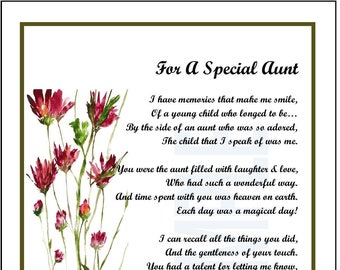 Special Aunt Gift, DIGITAL DOWNLOAD, Aunt Poem Verse Print Gift Present, Best Aunt Ever, Aunt's 60th 70th 80th 90th Birthday Gift Present,