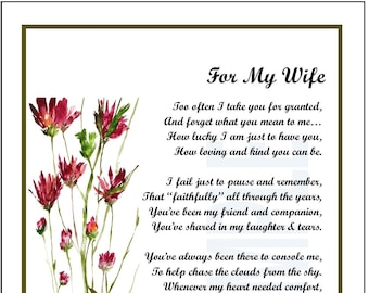 Poem For My Wife, DIGITAL DOWNLOAD, Wife Verse, Wife Print, Apology To My Wife, Wife Anniversary Gift,  Wife&#39;s 30th 40th 50th 60th Birthday,