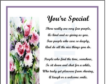 You're Special,  DIGITAL DOWNLOAD, Thank You Gift For Neighbor, Friendship Gift Poem Print  Verse, Friend Appreciation, Thanks Neighbor,