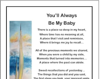 You'll Always Be My Baby, DIGITAL DOWNLOAD, Gift For Son, Gift For Daughter, Gift for Youngest Child, Youngest Child Poem Verse Print Gift