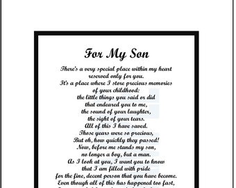 Poem For My Son, DIGITAL DOWNLOAD, Son Verse Print Saying, Son&#39;s 21st 30th 40rh Birthday, Son Graduation, Son Got a Promotion, Thank You Son