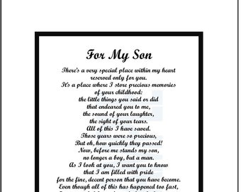 Poem For My Son, DIGITAL DOWNLOAD, Son Verse Print Saying, Son's 21st 30th 40rh Birthday, Son Graduation, Son Got a Promotion, Thank You Son