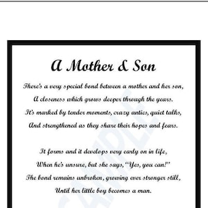 Mutter Sohn Gedicht, DIGITAL DOWNLOAD, Mutter Sohn Vers, Mutter Sohn Druck Spruch, Mutter 60.65.70.75.80.Geburtstag, Mutter Sohn Bond,