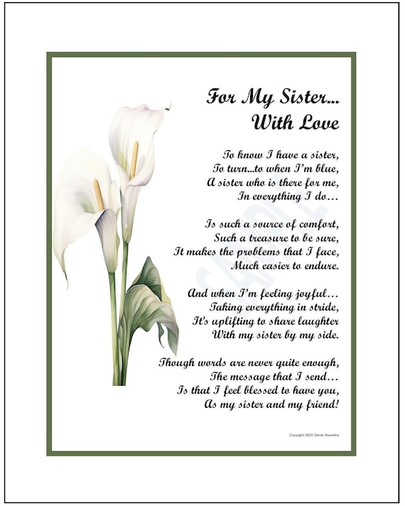 Sentimental Sister Poem, DIGITAL DOWNLOAD, - Sister Verse Saying Print ,  Sisters 30th 40TH 50th 60th 70th  Birthday- Poem For Older Sister,