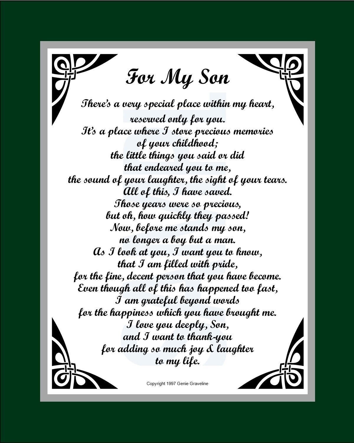 Poem for Son's Birthday Graduation Gift for Son UNFRAMED - Etsy