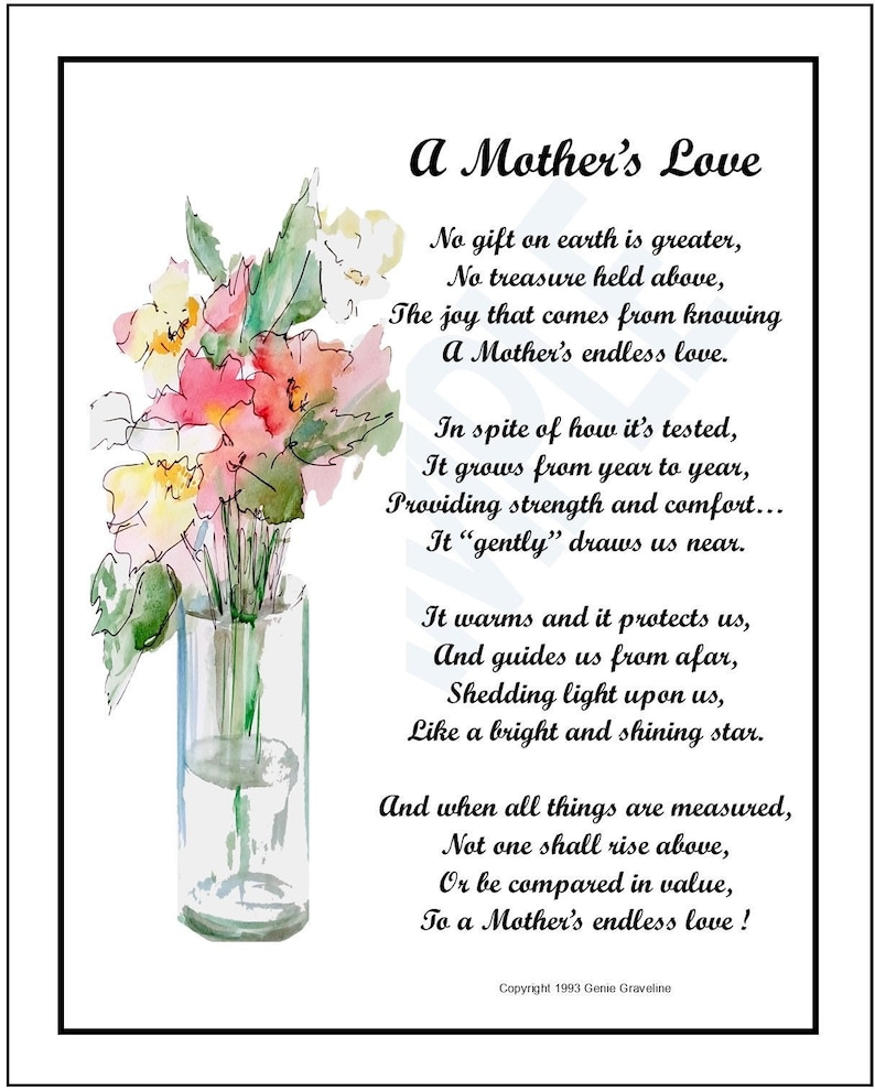 Poem for My Mother DIGITAL DOWNLOAD Sentimental Mom Poem - Etsy