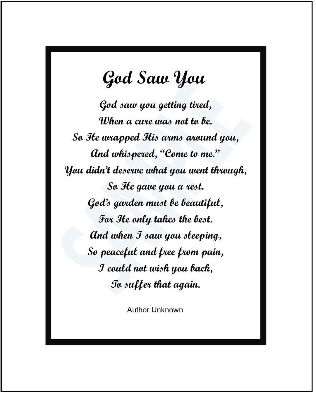 God Saw You, DIGITAL DOWNLOAD, Bereavement Sympathy Memorial